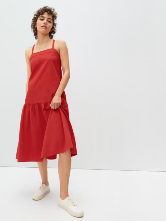 Everlane Dresses & Skirts - Everlane Red Open Strappy Back Tiered Cotton Midi Dress Size 4